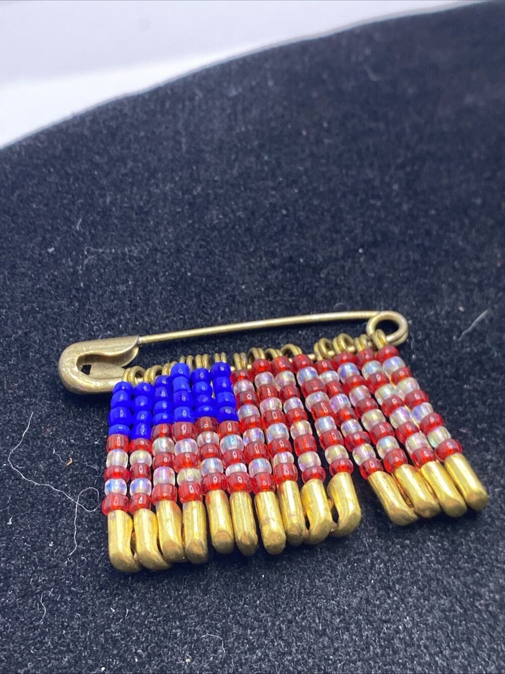 Womens American Flag Beaded Lapel